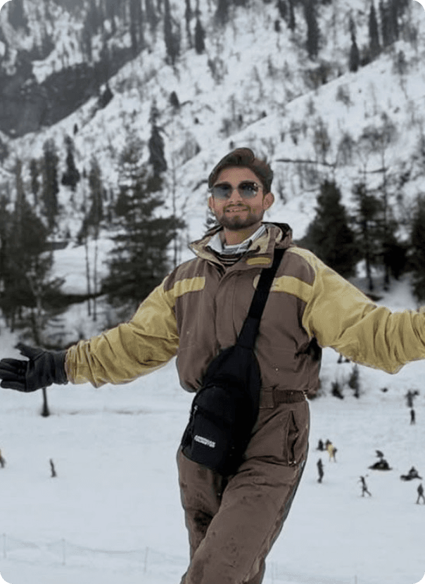 Aman on a snowy mountain trail