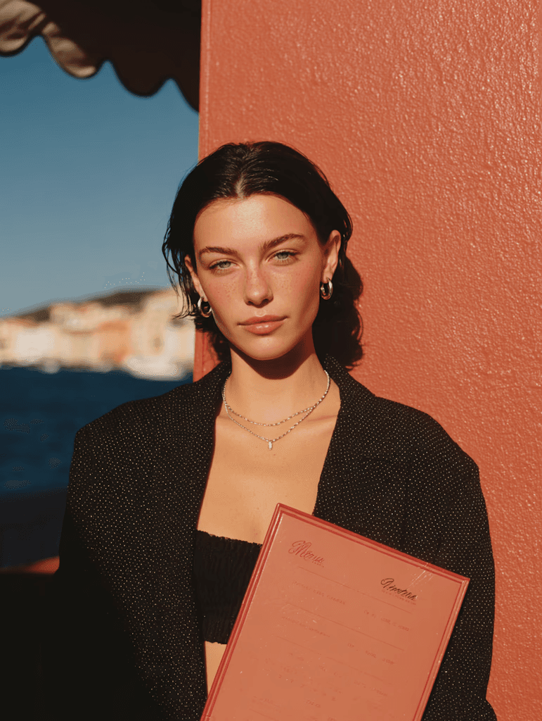 Portrait against an orange wall